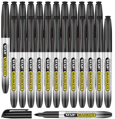 SFAIH Black Permanent Markers Bulk - 24 Pack, 1s Quick Dry, Non-Fading, Fine Point Permanent Pens for Plastic Glass Metal Wood Paper Stone, Office Classroom Kitchen, Doodling, Marking, Waterproof