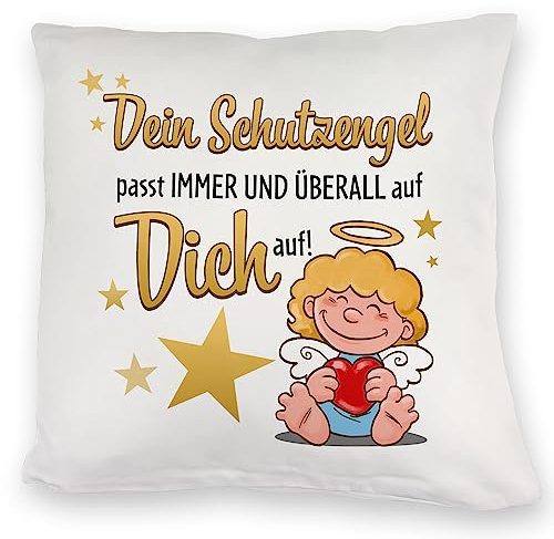Schutzengel Kuschelkissen mit Spruch Dein Schutzengel passt Immer und überall auf Dich auf Geburtstag Taufe Kinder Freunde Familie Fürsorge DekoKuschelkissen schön