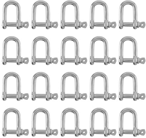 CHEUKYIU 20 grilli M5 in acciaio inox, grillo a D, grillo antiruggine, grillo di ancoraggio a forma di D per sartiame, fune metallica, corda d'acciaio, cordoncini