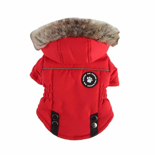 feiling Hundemantel mit Kapuze Winterjacke Reflektierende Dicke Hundejacke Gepolsterte Bekleidung für Kleine und Mittlere Hunde (rot, M)