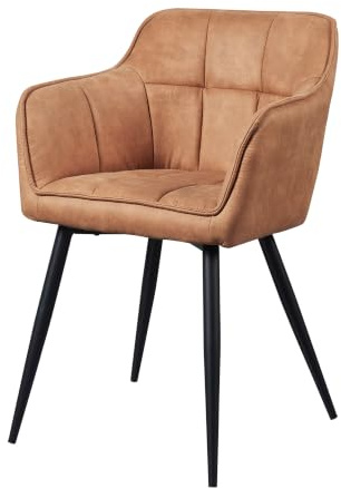 [en.casa] Chaise de Salle à Manger Matelassée avec Accoudoirs Fauteuil de Salon Élégant Siège Rembourré Design Velours Polyester Acier 81 x 57 x 53 cm Marron