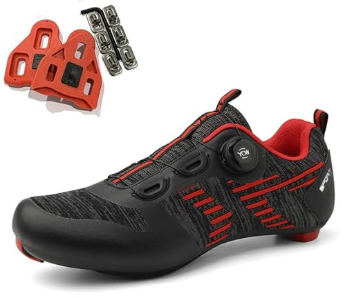 Fahrradschuhe Herren Damen Unisex Rennrad Fahrrad Schuhe Kompatibe Look SPD SPD-SL Delta Lock Pedal Atmungsaktiv Reitschuhe Radsportschuhe,Schwarz,44 EU