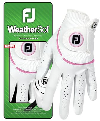 Footjoy WeatherSof - Guante de Golf para Mujer, Color Blanco/Rosa