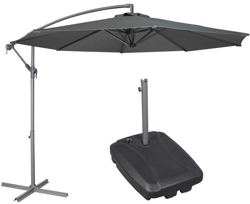 Dellonda Ø3m Banana Parasol/Umbrella, Cover and Base Bundle, 8 Rib, Crank Handle, Grey Canopy - DG270