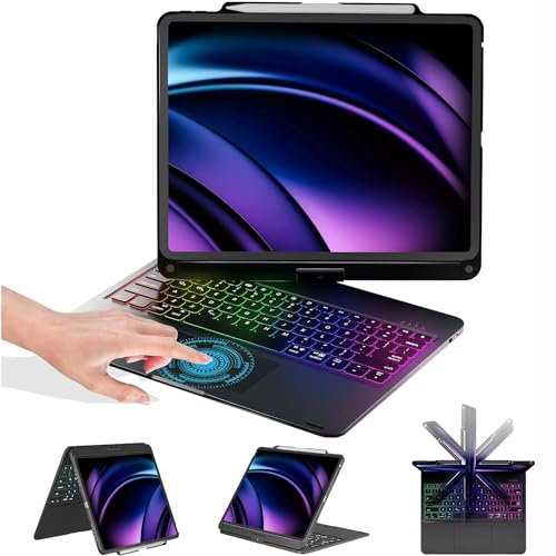 iPad Air 13-inch 2024 and iPad Pro 12.9 (6th/5th/4th/3rd Gen) Rotatable Keyboard case with Touchpad, Rainbow Backlit Smart Keyboard with Trackpad and Pencil Holder for iPad Pro 12.9 and iPad Air 13