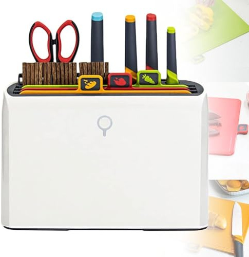 Juego inteligente de tabla de cortar y cuchillos con soporte for secado,4 tablas de cortar codificadas por colores,4 cuchillos y 10 pares de palillos, organizador de soporte for secado,herramientas de