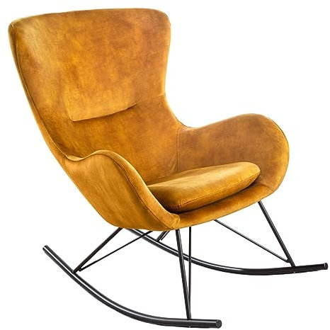 Riess Ambiente Design Schaukelstuhl Scandinavia Swing senfgelb Samt Sessel - Die perfekte Ergänzung für Deinen Wohnraum!