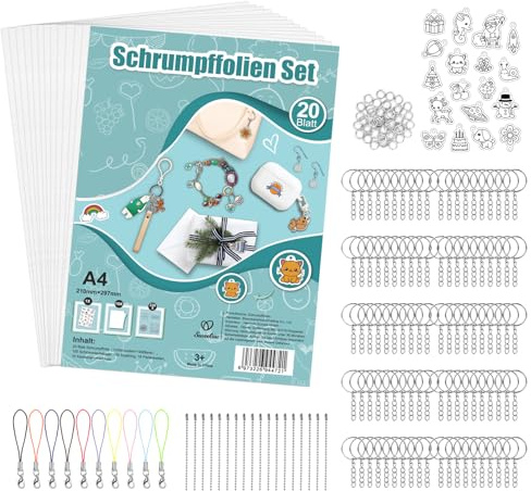 Sweelov 248 Stück Schrumpffolie Set, A4 Schrumpfende Plastikfolie transparent Deko Folie für Handwerk