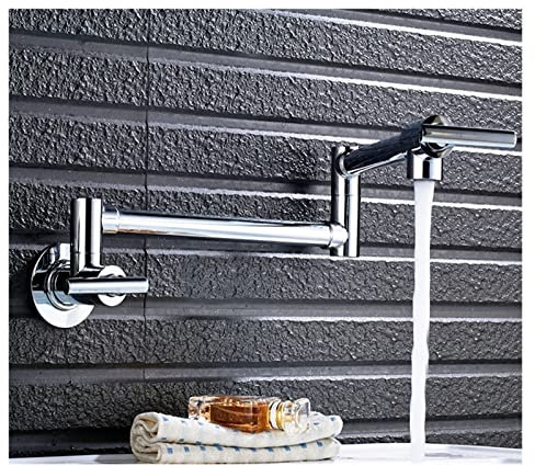 YOtat Universal Splash Filter Aerator Brushed Golden Kitchen Faucet Single Cold Water Single Lever Foldable Rotatable Spout Wall Mount Sink Tap 9 Types Multifunctional Robotic Arm (C B Q)