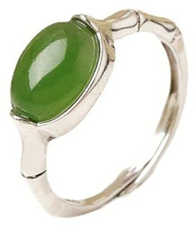 Lllunimon Natural Hetian Green Jade Ringe 925 Sterling Silber Oval Form Offen Verstellbarer Ring Viel Glück Schmuck Geschenke Für Frauen