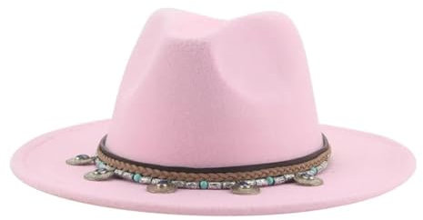Fedora Trilby Filzhut Hut Fedoras Hut Männer Frauen Gürtel Band Solide Filz Jazz Caps Western Cowboy Lässige Filzhüte Männer Frauen Hut 52-54 cm (Kinder) Rosa