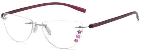 VEVESMUNDO Halbmond Randlos Lesebrillen Damen Blaulichtfilter Blumen Halbrand Lesehilfe Sehhilfe Brille +1.0,+1.5,+2.0,+2.5,+3.0,+3.5,+4.0 (1 Stück Lila Lesebrille, +3.5)