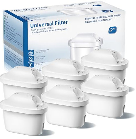 BREOILUTLE Water Filter Cartridges Compatible with Brita® Marella® Jug Kettle, Water Filter Replacement for Brita® Maxtra+® Plus Maxtra Pro® All-in-1 Reduces Impurities (6, Classic)