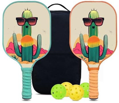 KUAVETO Ensemble de raquettes de pickleball, tout le plaisir que vous pouvez avoir avec un noyau en polymère nid d'abeille à motif Cactus-BM5 – Comprend 2 pagaies, 4 balles et un sac de transport