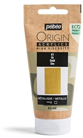 PEBEO - Origin Acrylics 60 ml - Vernice acrilica ecologica - Alta viscosità - Finitura metallizzata - Legante 100% riciclato - 96% materie prime europee - Oro