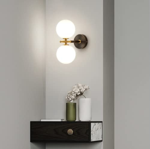 SSNCcNC Wandlampen Innen Modern Wandlampe 2-Flammig Kupfer Wandleuchte Wandstrahler Glas Lampenschirm Wandleuchte für Schlafzimmer Flur Wohnzimmer Wandbeleuchtung G9 Fassung
