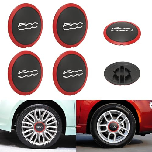 FIAT 500 Radkappe Aus Hochwertigem ABS, Radnabenabdeckung Facelift Upgrade Zubehör 68078419ac für Felgenabdeckung (4 Stück FIAT 500 Roter Rand Weißer Text)