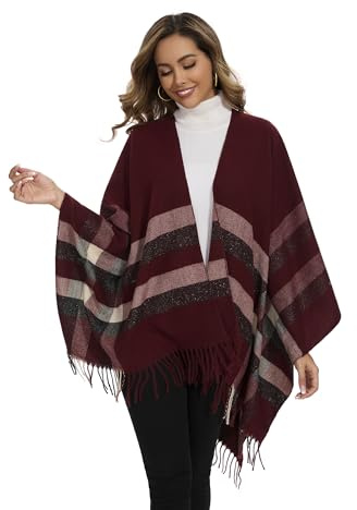 colornival Sjal för kvinnor, elegant stickad cape, öppen framsida, poncho, halsduk, filt, cardigan, kappa för vår, höst och vinter, Färg 28, one size