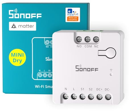 SONOFF WiFi MINI-D Smart Switch with Matter,Home Automation,Dry Contact Output,Supports AC or DC Input,Compatible Alexa & Google Home,for Garage Doors、Boilers、DC Low Power Motors/Solenoid Valves