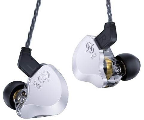 CCZ Solo DC02 HiFi In Ear Monitors IEM Auricolari, driver dinamico doppio da 10 mm con copertura in metallo cablati Auricolari da gioco, con cavo OFC per cantanti musicisti (argento, senza microfono)