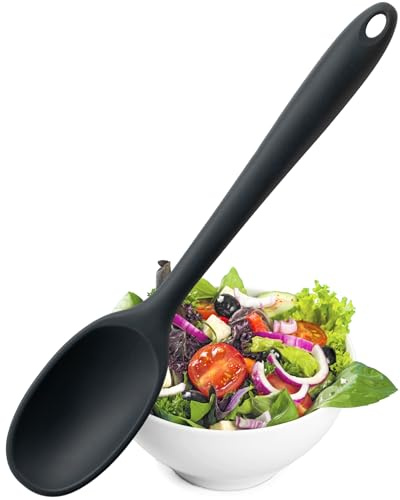 Large Silicone Graphite Grey Stirring Spoon - Dishwasher Safe, Heat Resistant (260°C/500°F), Non-Scratch for Non-Stick Pans