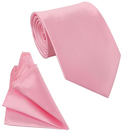 WedDecor Men's Solid Satin Tie and Pocket Square Set | 149 x 8cm Plain Formal Necktie with Matching Handkerchief, Business Wedding Party Suit Accessory