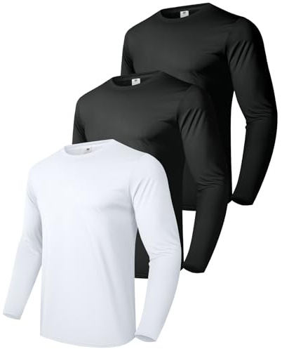 Boyzn Herr 3, 4 eller 5-pack bomulls-t-shirts, kortärmad rund hals sportt-shirts, bomull gym träning löpning tröjor för män, 3-pack-svart/vit (långärmad), S