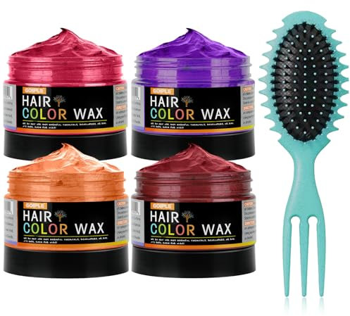 4 PCS Cire Colorante Temporaire Pour Cheveux Cire Colorante Naturelle – Pommade Coiffante Facile à Laver Avec Des Résultats Instantanés Et Une Tenue Longue Durée (Rouge & Orange & Violet & Bordeaux)