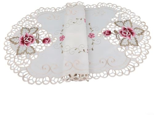 Entgoinggo Ovale Spitzen-Tischdecke aus Satin-Stoff, Vintage-Stil, Spitzendeckchen, Blumen-Tischdecke für Hochzeit, Party, Küchendekoration