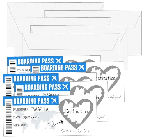 Rubbelkarte, 5 Stück, Überraschung, personalisierte Bordkarte, Rubbelkarte, silberfarben, Bordkarte, Überraschungsreise, einzigartiges Reisegeschenk, Überraschungsticket, für Ehepartner, Familie,