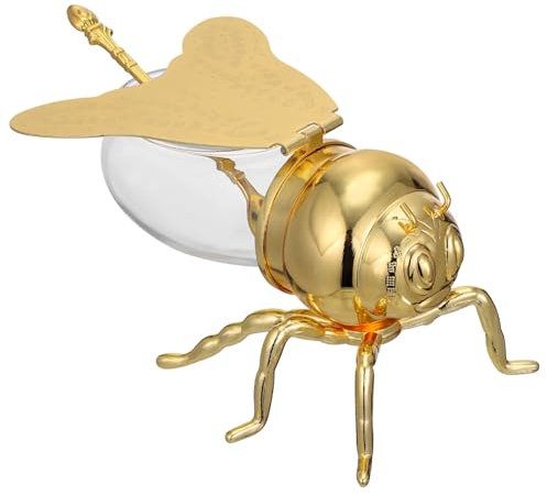 Homoyoyo European Decorative Salt Jar with Lid and Spoon, Metal Honeybee Design Spice Container, Classic Kitchen Accessory for Seasoning and Condiment Storage,