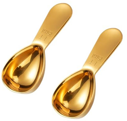 Lot de 2 cuillères à café en acier inoxydable doré de 30 ml, 2 cuillères à soupe cuillères à café à manche court pour thé, sucre, café moulu, lait en poudre (2 cuillères à soupe/1/8 tasse)