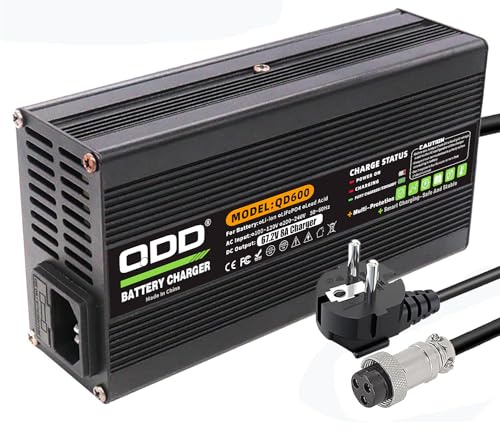 QDD Chargeur Intelligent De Batterie Li-ION 67,2 V 8 A avec Boîtier en Aluminium Noir et Sortie de Ventilateur de Refroidissement GX16 1+3 Prises pour Batterie Li-ION 16 S 60 V
