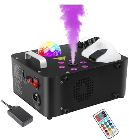 ENDYSHOW Fog Machine,1000W DJ Smoke Machine Maker with Disco Ball&6 RGB LED Lights Produce 30000 CFM Smoke Vertically or Horizontally by Remote Control for DJ Party Wedding Stage Show Lighting