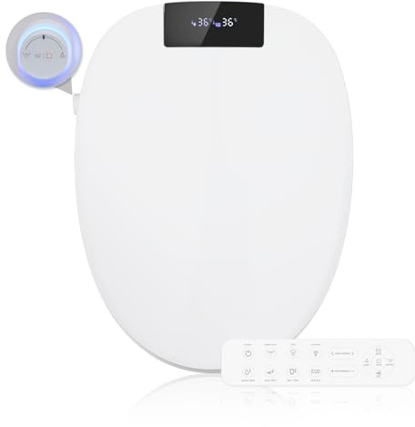 Kwanner Smart Bidet Heated Toilet Seat with Nozzle, Toilet Seat with Hot Water & Dryer, Heating, Self-Cleaning Nozzle Made of Solid Stainless Steel, Night Light, Adjustable Water Pressure (Modern)