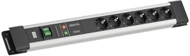 BACHMANN CONNECTUS 6-Fach Steckdosenleiste (Robuste Mehrfachsteckdose mit Schalter, Gerätevollschutz und 2m Kabel) Grau, Schwarz