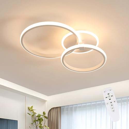 Riserva Deckenleuchte Dimmbar 42W, Rund, 3000K-6500K, Weiß | Deckenlampe Modern 3-Ringe Design für Schlafzimmer, Esszimmer, Wohnzimmer, Büro