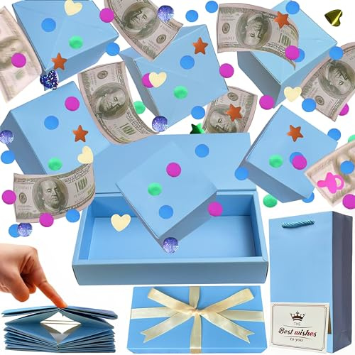JINSTABAG Überraschungsbox Geschenkbox für Geld, DIY Einzigartige Faltbare Hüpfende mit Konfetti, Überraschung Geschenkbox Explosion für Geburtstag, Jahrestag, Valentinstag.(blau)