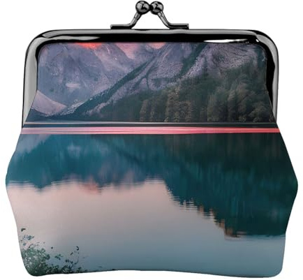 Monedero con estampado de lago y puesta de sol, elegante y único, con cierre de beso, impermeable, para monedas