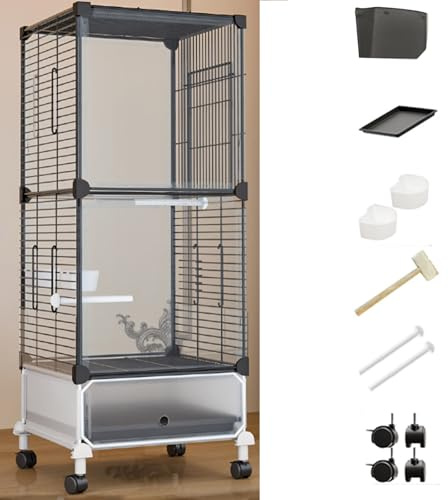 38 Inch Grande Gabbia Voliera Per Uccelli Pappagalli Con Ruote, Doppio Strato Canarini Voliera Per Uccelli Con Vassoio, Interieur Gabbia Uccelli Per Perroquets(Black Transparent,6 piece set)