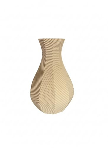 Vaso Decorativo Moderno in PLA Beige – Design Ottagonale a Spirale, Altezza 18 cm – Stile Minimal per Fiori Secchi, Piante Artificiali e Arredo Casa o Ufficio – Fatto a Mano con Stampa 3D (BEIGE)