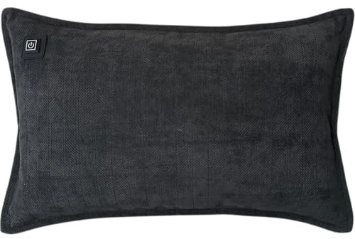Warmpi® Kabellos Infrarot-Heizkissen, Wärmekissen mit Powerbank – Chenille 30x50 cm – Flexibel einsetzbar & mit integriertem 3m Kabel verwendbar (Schwarz)