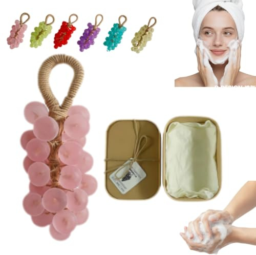 Jabón de Uva, Jabón de Uva en una Cuerda, Jabones de Uvas de Cristal Hechos a Mano con Caja de Regalo, Jabones Aromatizados en Forma de Racimo de Uvas, Jabón Decorativo para Lavarse las Manos