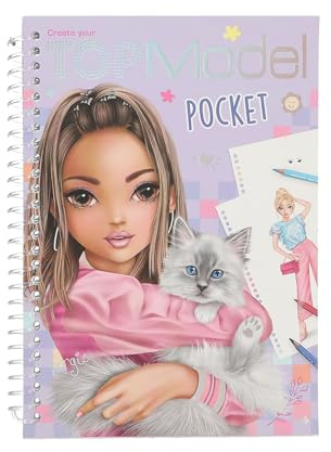 Depesche 13445 TOPModel - Pocket Malbuch in praktischer Größe mit 120 Seiten zum Designen von Outfits, Malheft mit Stickerbogen und Spiralbindung, weiß