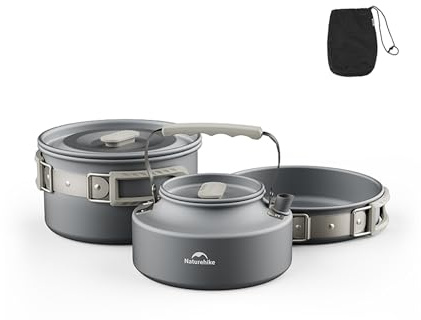 Naturehike - Set di pentole da campeggio, in lega di alluminio alimentare, manico resistente al calore, per campeggio, picnic ed escursioni (set da 2 per 2-4 persone)