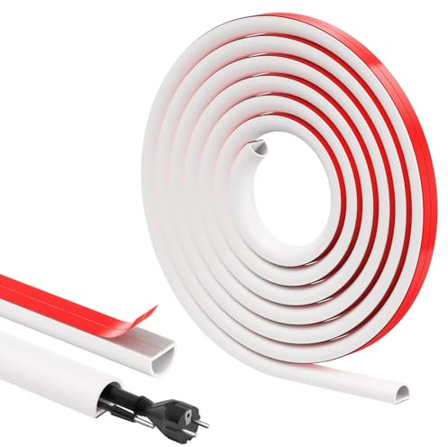 OSDUE 4M Canalina Passacavi Adesiva, Flessibile PVC per TV Muro Pavimento | Canalina Passacorda per Cavi Elettrici Semicircolare Copricavi Copri Fili, Facile Install, Soffitti Pareti Piastrelle Bianco