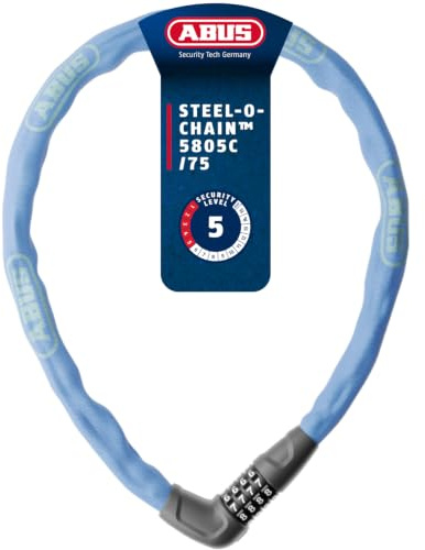 ABUS Kettenlås Steel-O-Chain 5805C, 75 cm, Blå | Cykellås med sifferkod, 5 mm fyrkantskedja, hållbara 2-komponents sifferrullar, specialstål