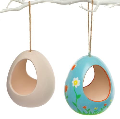 Baker Ross AR267 Bird Feeders - Pack of 2, 11cm x 9cm, Ceramic Feeders, Paintable, Hanging Feeders, Garden Projects