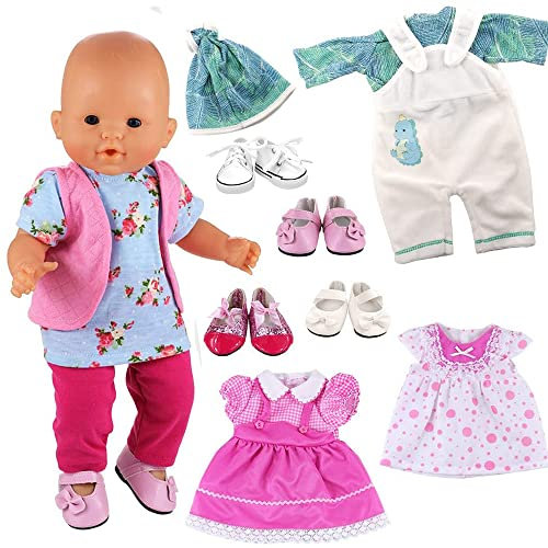 Miunana 3 Baby Puppen Kleidung Puppenkleidung Kleider 3 Schuhe für 35-45 cm Baby Puppen
