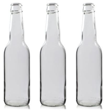 Vigo Presses 40 x 330ml Tall Round Clear Beer Bottles, Gold, Red & Black Caps